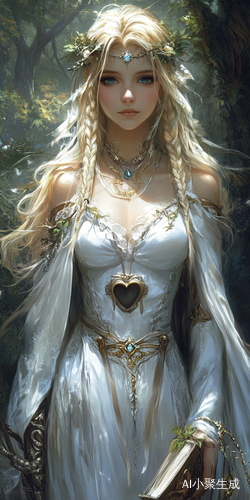 金发碧眼精灵女牧师的森林全身特写