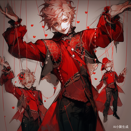 血红戏服的疯批男性提线木偶戏子