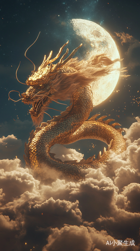 Ancient Chinese Golden Dragon Majestic and Mystical Under Moonlight