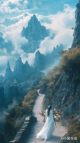 雪白九尾灵狐与金银财宝的奇幻山路之旅