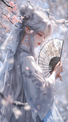 神里绫华穿着华丽和服在樱花树下优雅展现