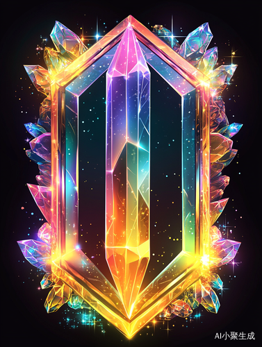 Iridescent Crystal Frame Vector Illustration with Magical Glow Effect