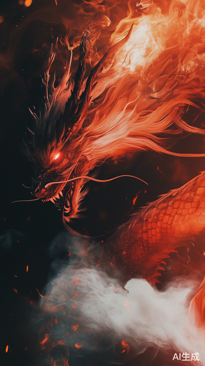 威武雄壮的红色火龙在黑暗中飞跃