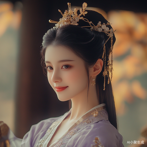 古代女子秋日浅笑细腻瞬间