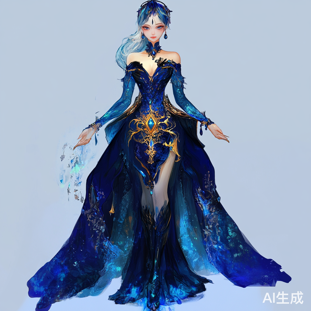 全身晚礼服的复杂图案女巫角色设计概念艺术