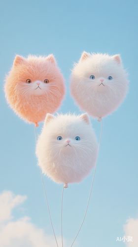 Three Adorable Balloon Cats Soaring in a Bright Blue Sky