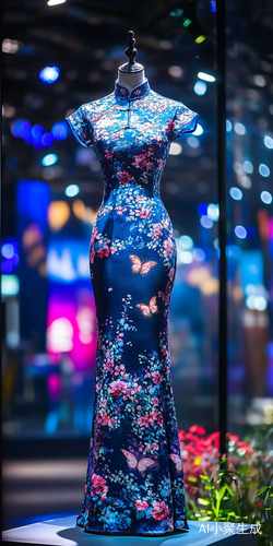 梦幻深蓝海洋旗袍设计展览动感灯光与高清细节演绎国风魅力