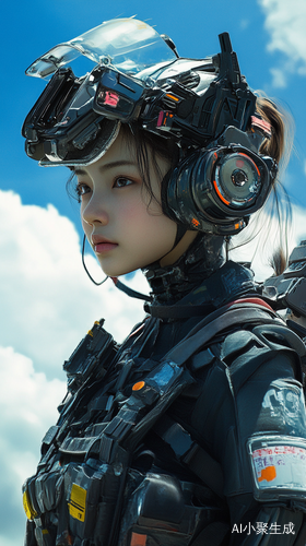 电影静止帧亚洲女孩特种部队装备重武器蓝天白云