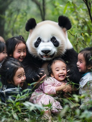 大熊猫与幼儿园孩子们的欢乐时光