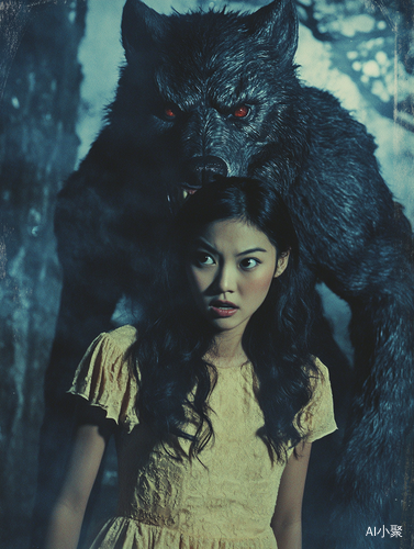 Color Cinema Footage of Young Asian Woman Chased by Giant Werewolf