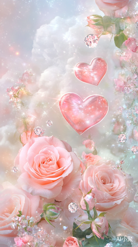 Dreamy Pink Roses and Hearts Moving Wallpaper with Sparkling Stars