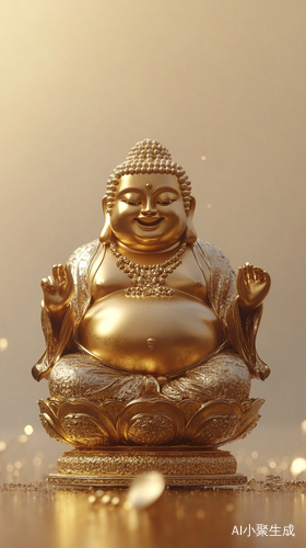 微笑的金色肚子弥勒佛高分辨率图像