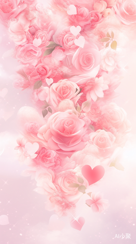 Dreamy Pink Roses and Hearts with Twinkling Stars and Soft Clouds