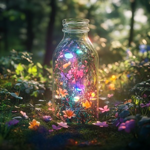 梦幻森林中的光影与色彩交织的许愿瓶