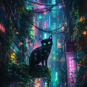 Urban Jungle of Neon Lights and Digital Shadows