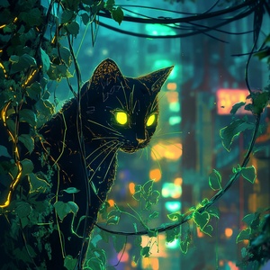 Urban Jungle of Neon Lights and Digital Shadows