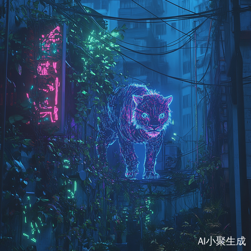 Urban Jungle of Neon Lights and Digital Lions