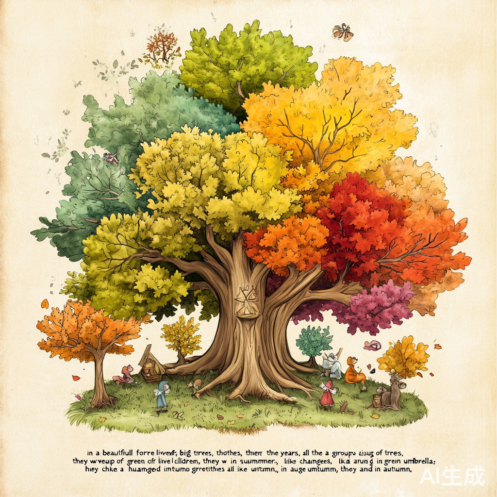 森林里的大树和小动物们的秋天舞会