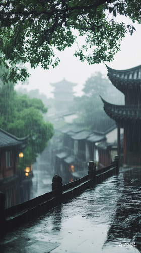 大雨美景的风格化呈现真实慢速画面