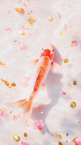 Surrealism Aesthetics of Pink Carp and Golden Koi in Sparkling Pool