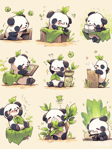 Q版可爱的熊猫吃竹子的表情包