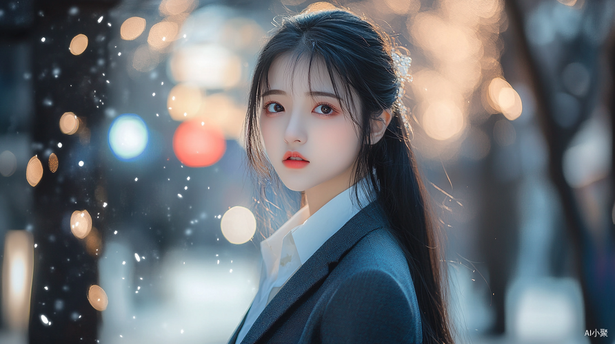 Aesthetic Portrait of a Playful Chinese Girl in Suit and Long Hair