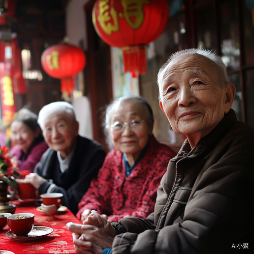 中国老年人庆祝重阳节的欢聚时刻