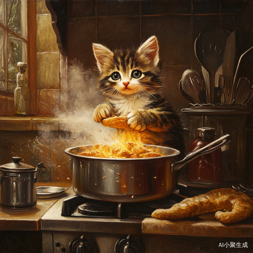 小猫咪在厨房里学做饭