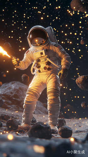 宇航员在月球激光探索宇宙的写实场景