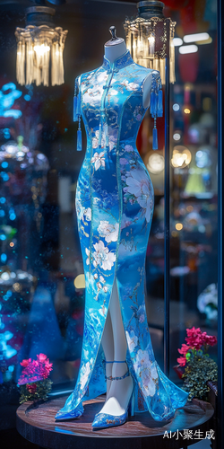 梦幻展览蓝色妖姬流苏旗袍与高跟鞋的完美结合