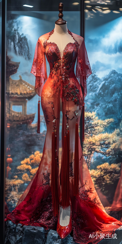 红色玛瑙流苏旗袍与梦幻高跟鞋的超现实展览