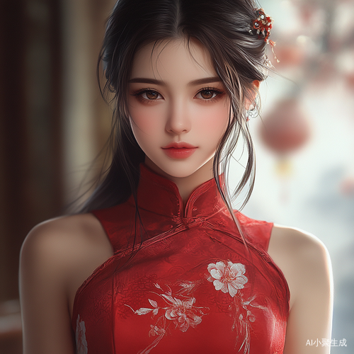 性感红色旗袍中的中国女性展现迷人魅力