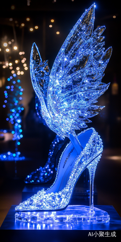 蓝色宝石珍珠梦幻高跟鞋展览现代化艺术之美