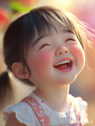 夏季高清特写镜头幼女婴儿大笑画作