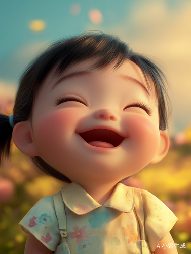 夏季高清特写镜头幼女婴儿大笑画作