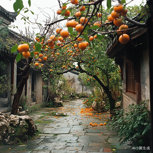 江南庭院秋日的悠扬乐章与丰盈柿子