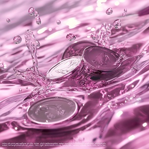 "coins pink waterwallpaper pink 775hd，in the style of renhanghyper-realistic water,animeaesthetic,photorealistic scenes,resin,light violet,larme kei,"