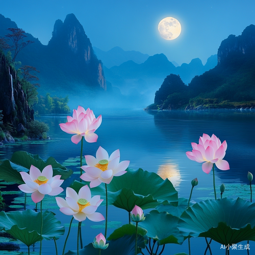 阳光与月色下的山水美景与宁静治愈体验