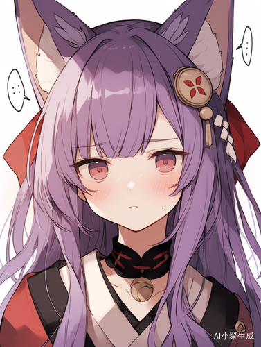 紫色长发猫耳女孩动漫肖像细节描述