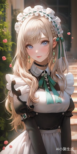 金发碧眼女仆花园中的魔法女神全身特写