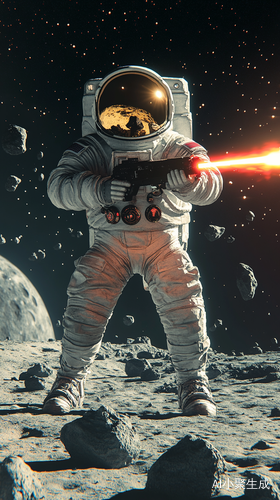 月球宇航员激光发射背景星空的探索冒险场景