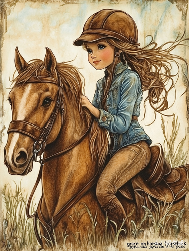 Cheerful Rides with Little Sister on Gentle Horse in Nature