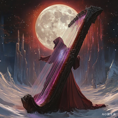 Crimson Moon Chrono Harp Weaving Time through Melodies