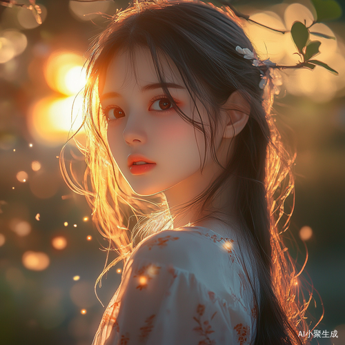 清新阳光女孩在夕阳下的优雅一瞥
