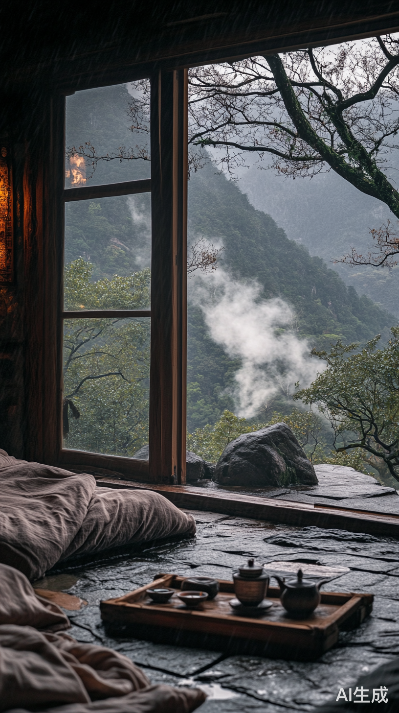 山间石洞内的禅意居所卧室与客厅的静谧生活