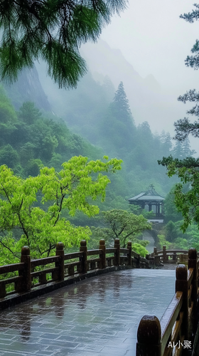 雨后松色与水源的禅意之旅