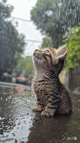 雨中小猫挣扎于下水道的悲伤画面