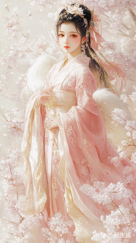古代九尾狐女孩的华丽形象与迷人背景