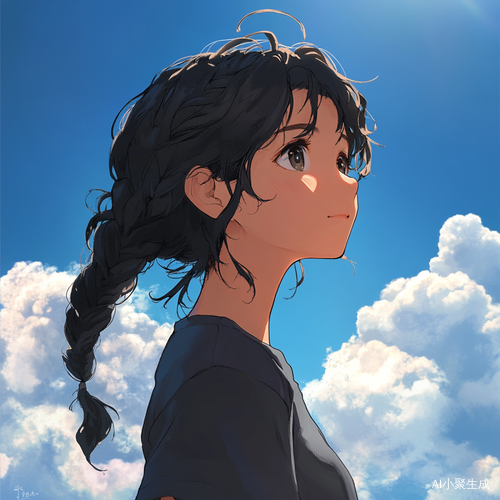 蓝天白云下的完美女孩与少年
