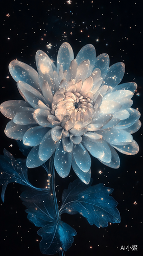 Ethereal Holographic Chrysanthemum with Twinkling Stars